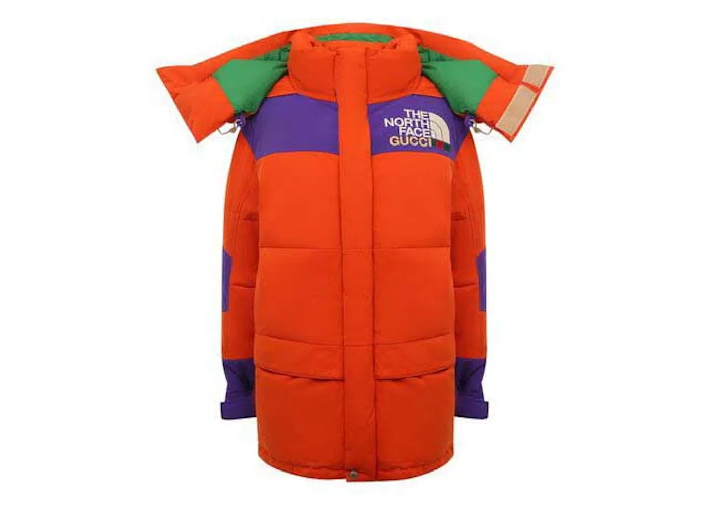 Женская длинная куртка с принтом Gucci x The North Face Orange/Purple/Green
