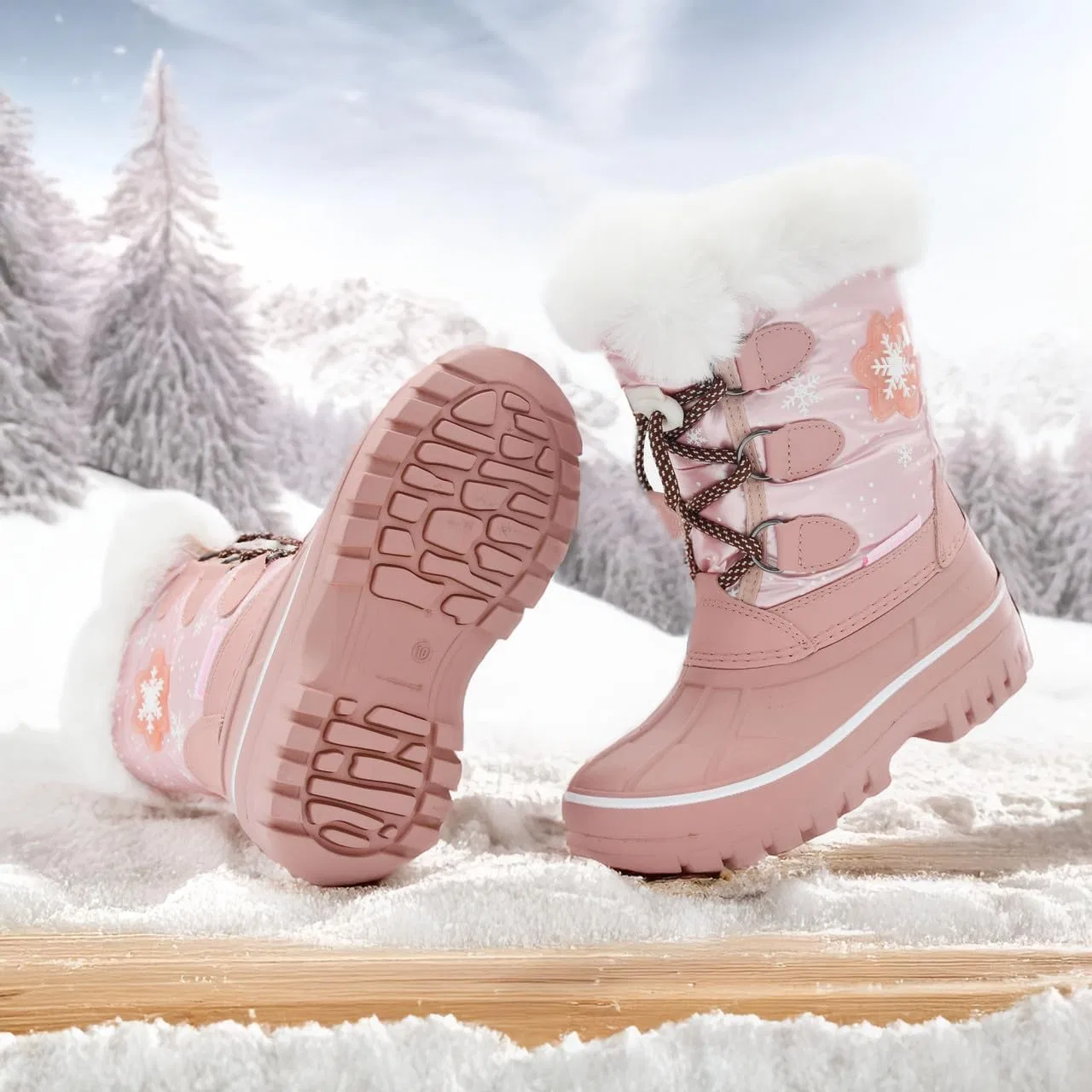 Детские зимние снежные ботинки с подсветкой Nova Mountain Light Up для мальчиков и девочек Nova Footwear, Pinksnow — фото 3