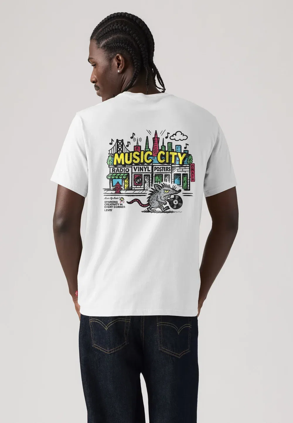 Футболка свободного кроя с принтом Levi'S, Music City Vinyl 2 White+ Body Music City Vinylsblack Back Graphic In Black — фото 3