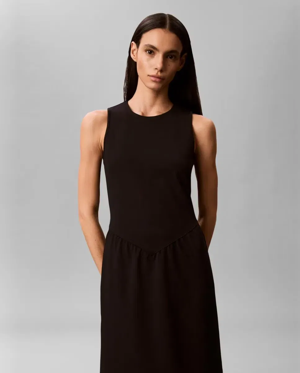 Женское платье-трапеция миди с круглым вырезом Calvin Klein, Negro