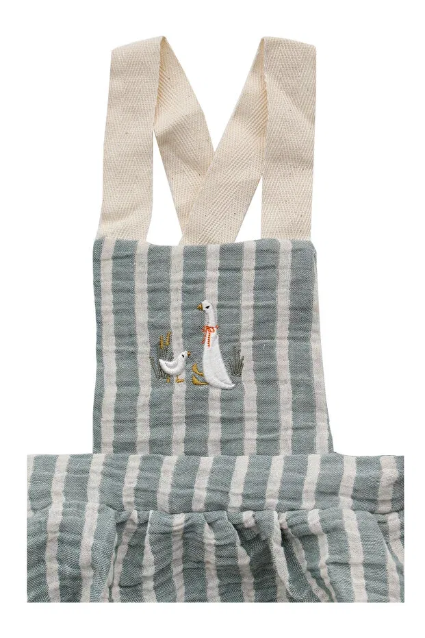 Детский комбинезон для девочек хлопковый Mother goose embroidered muslin baby salopet Miela Kids, Mint — фото 3