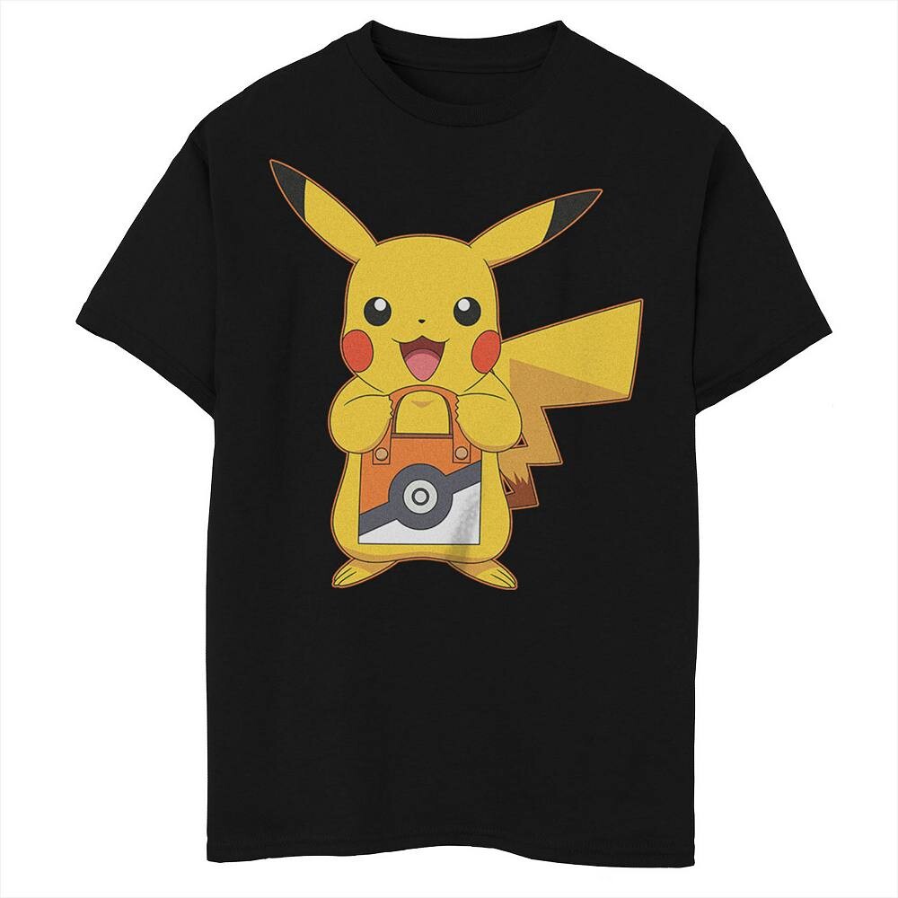 

Футболка с рисунком Pokemon Pikachu Treat для мальчиков Pokeball Bag Licensed Character, черный