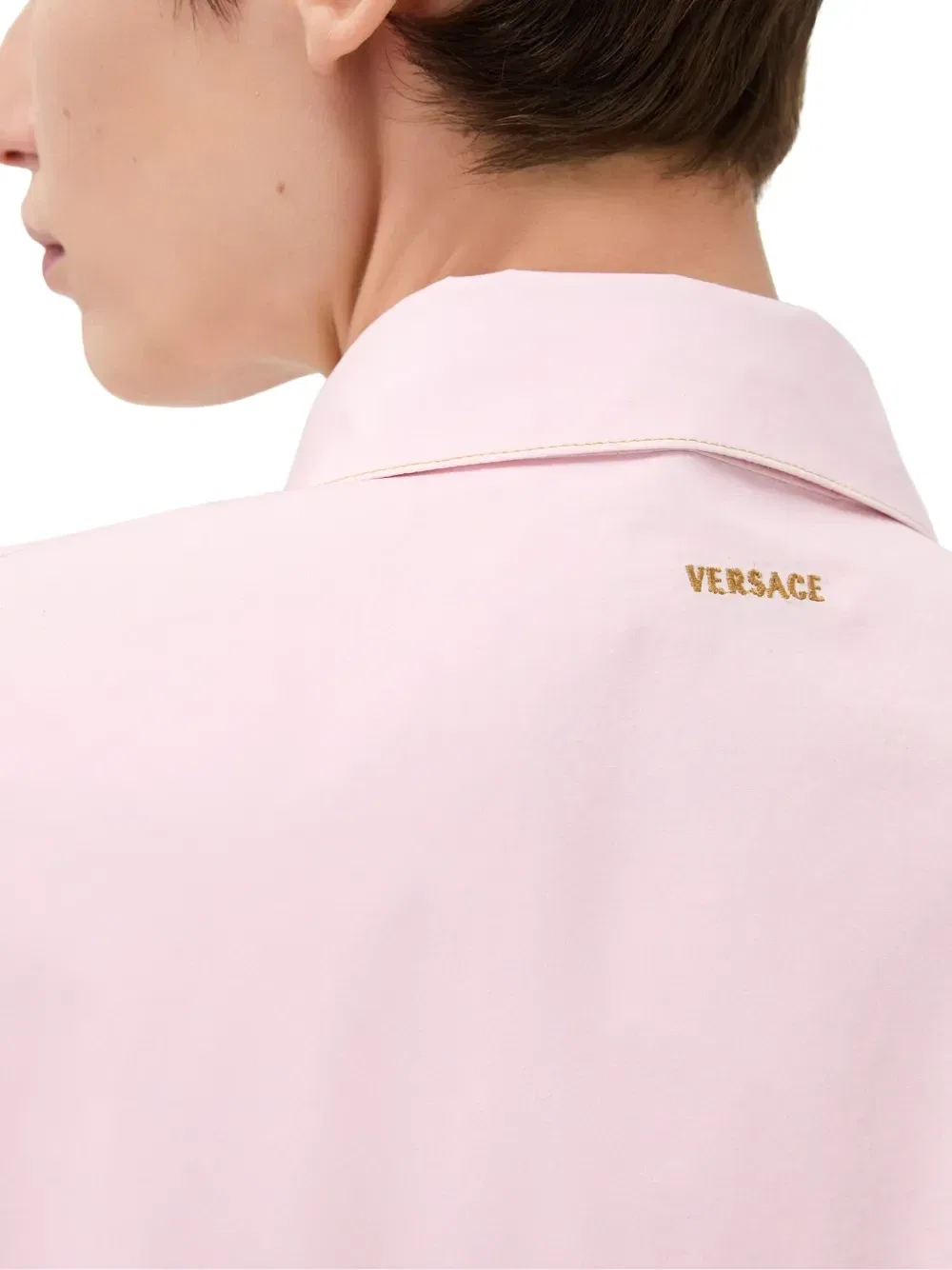 Хлопковая рубашка-кроп из поплина Versace, розовый — фото 4