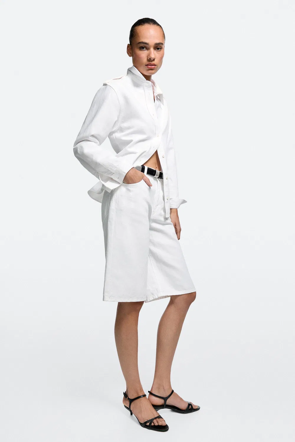 Бермуды Massimo Dutti, льняные смесь хлопка и льна, кремовый — фото 2