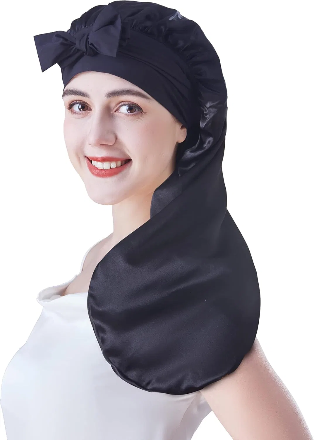 Шелковый капюшон для сна Cocheng, с завязками, 60x28 см, черный