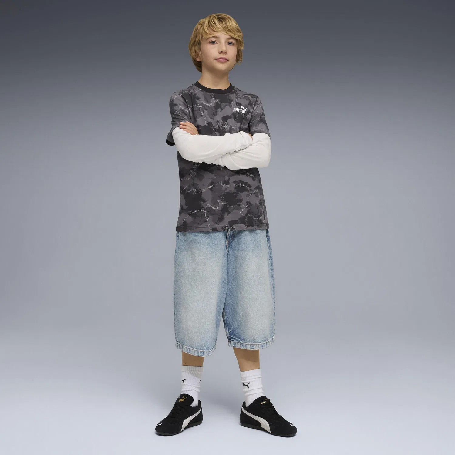 Детская футболка с камуфляжным принтом Essentials Puma, Черный — фото 4