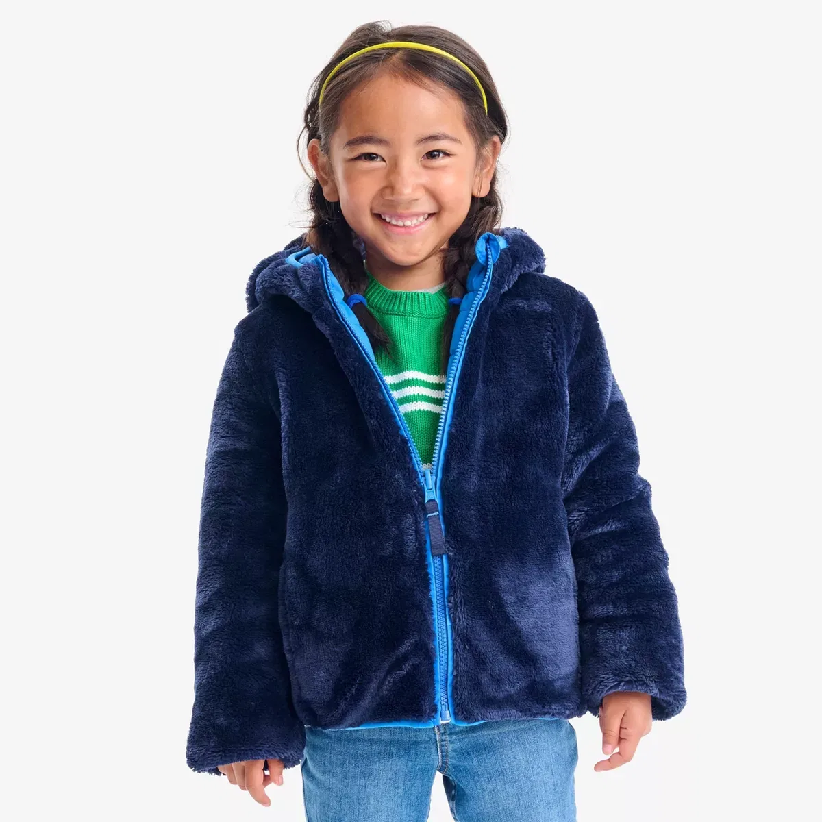 Детская двусторонняя куртка-пуховик из флиса Reversible Fleece Puffer Jacket Primary, Blueberry Navy — фото 4