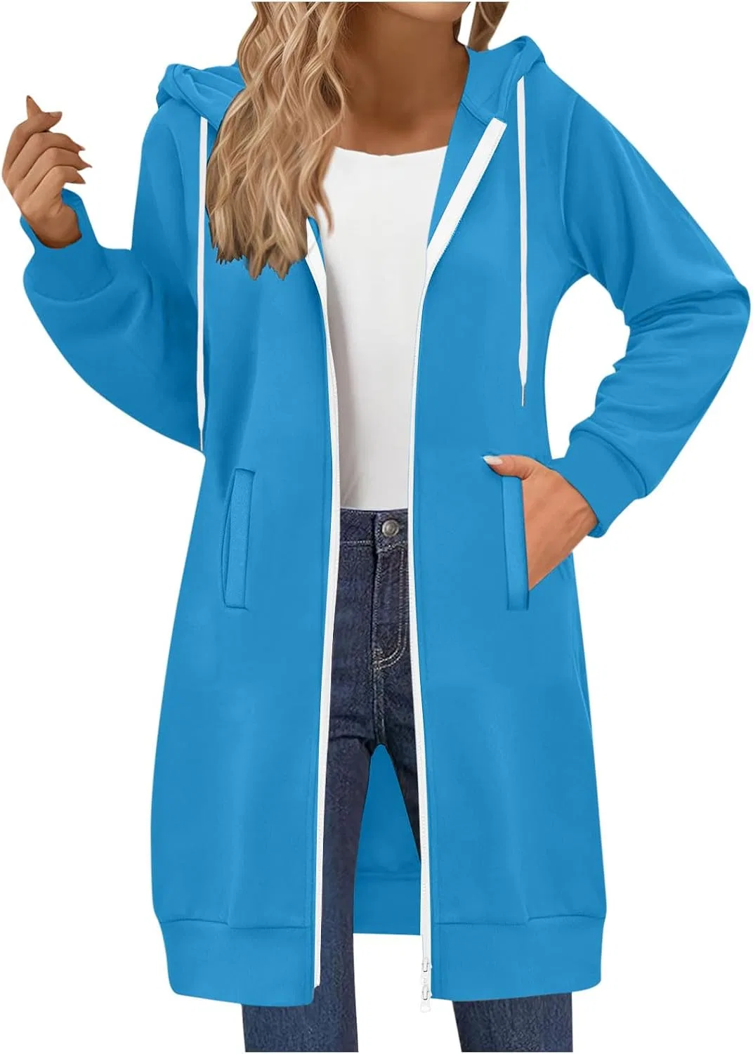 Женское удлинённое худи с двойной молнией, модель Double Zip, цвет Sky Blue