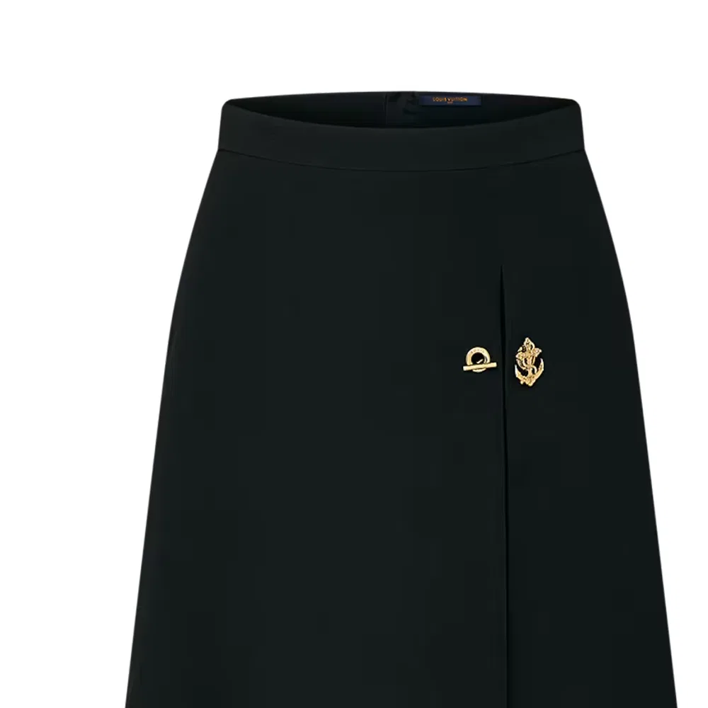 Женская юбка-трапеция с якорем и пуговицами Lv Anchor Button A Line Skirt LOUIS VUITTON, Black — фото 3