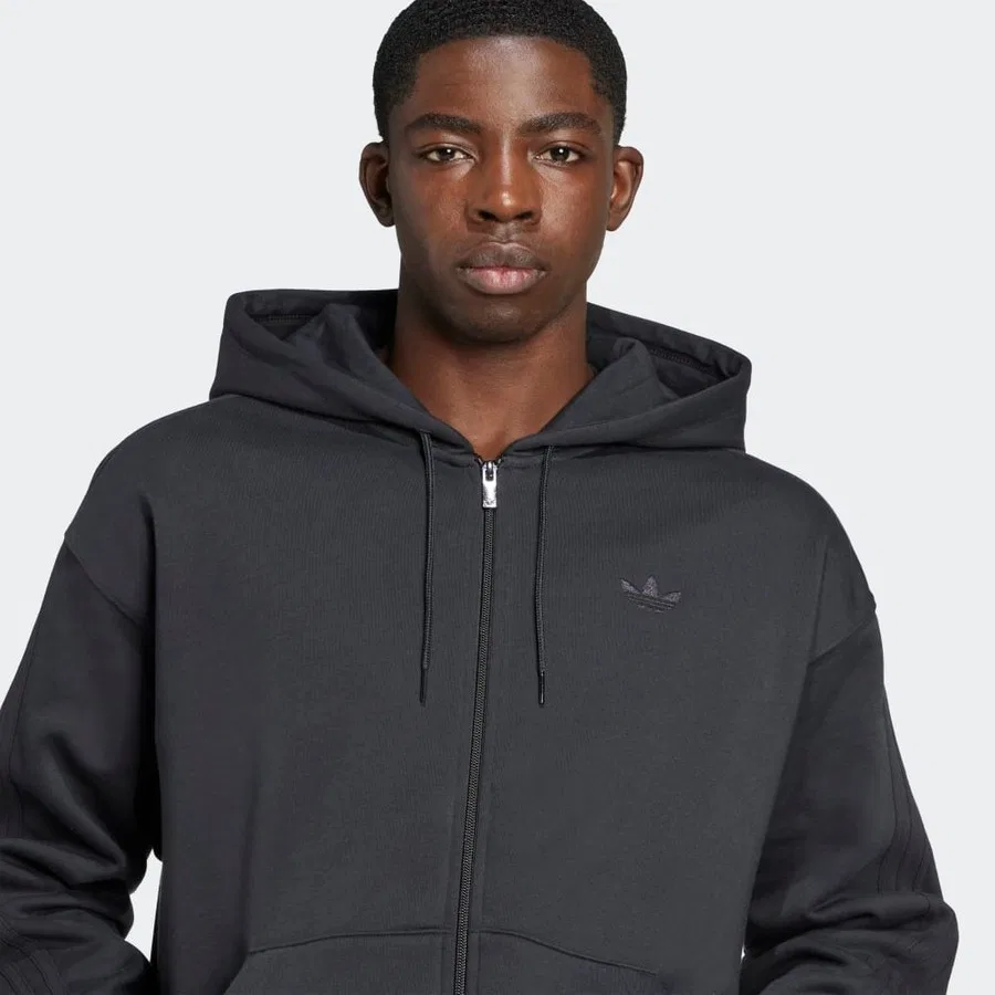 Свитшот мужской с капюшоном Baggy Fz Hoodie adidas, Черный — фото 4