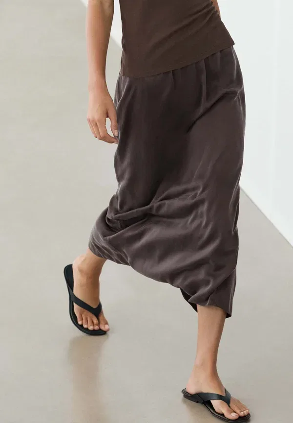 Юбка карандаш из шелка Pencil skirt Massimo Dutti, dark grey, темно-серый