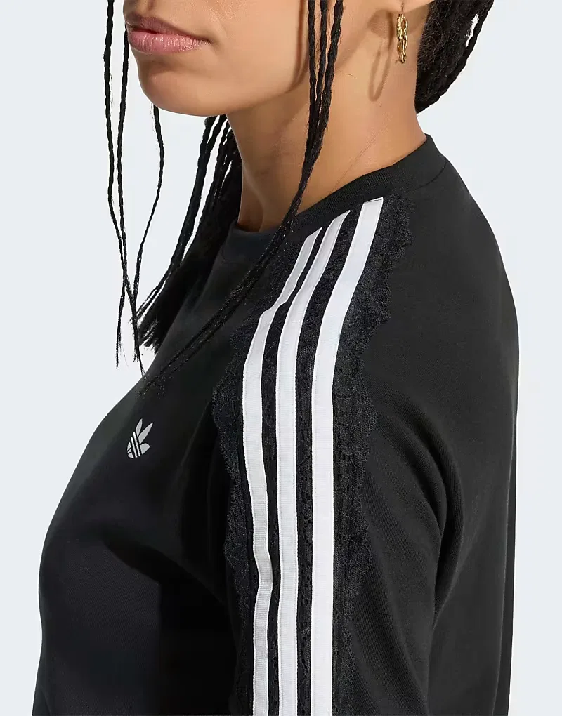 Футболка Adidas Originals Lace с тремя полосками, черный — фото 3