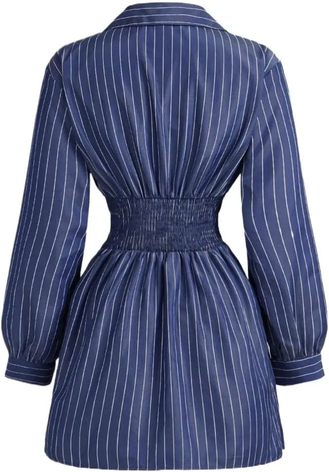 Женское платье-рубашка с запахом в полоску, Navy Blue — фото 2