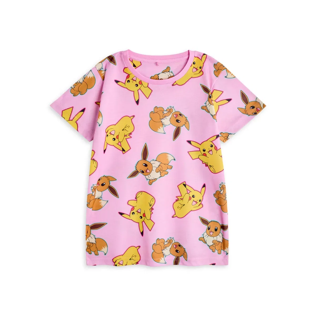 Детская пижама с коротким рукавом и длинной штаниной с принтом Pikachu & Eevee Pokemon, Pink — фото 4