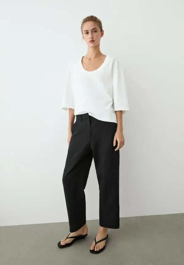 Брюки из льна и лиоцелла Slim fit capris - trousers Massimo Dutti, черный — фото 2