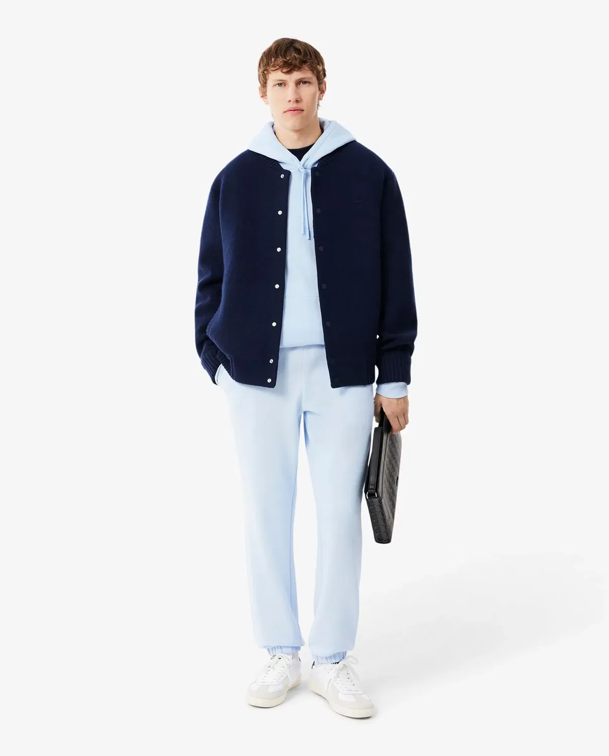 Худи мужская Lacoste с капюшоном из футера, свободный крой, светлый синий — фото 4