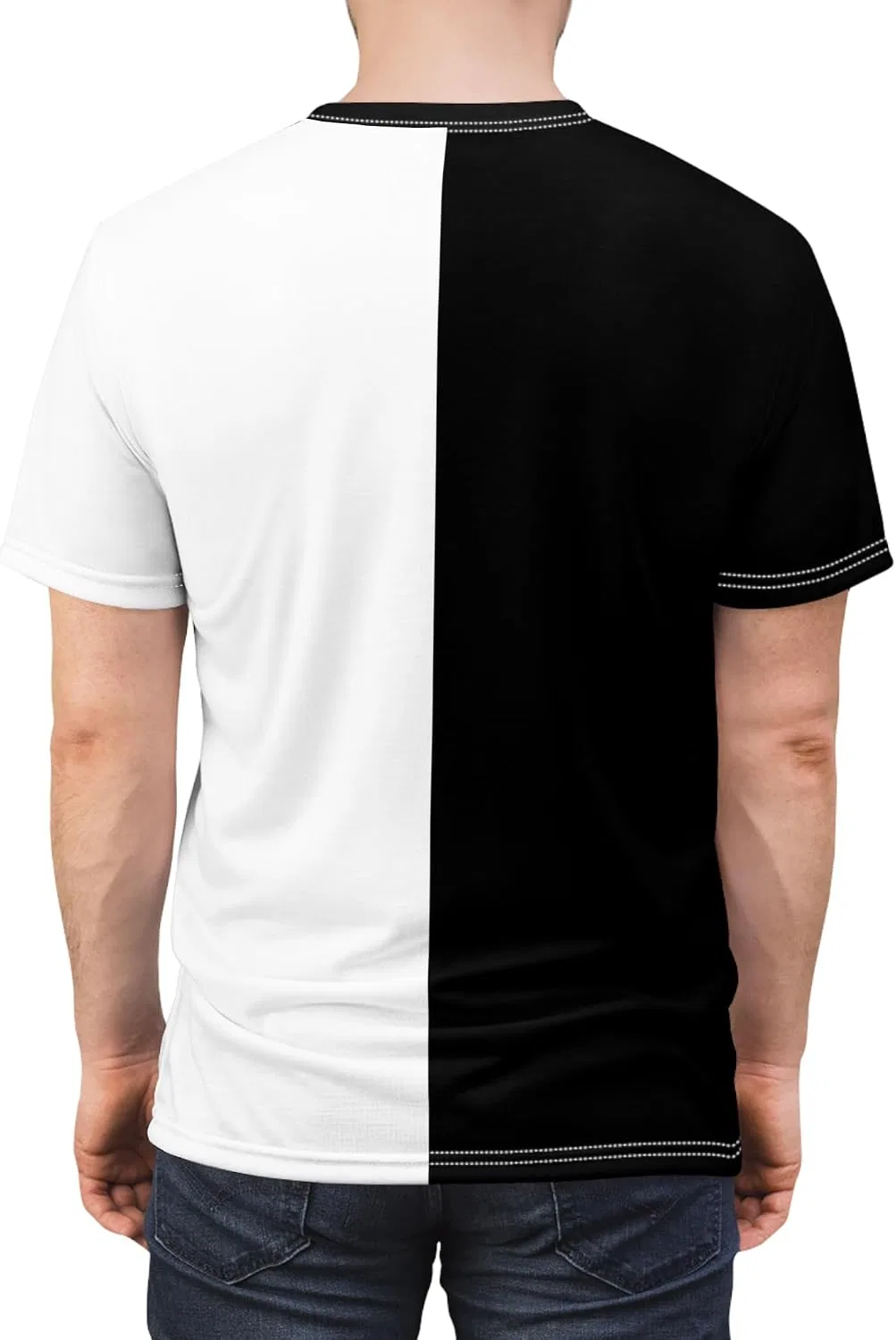 Футболка с контрастными половинами белого и черного цвета, Regular Fit, White Stitching — фото 4