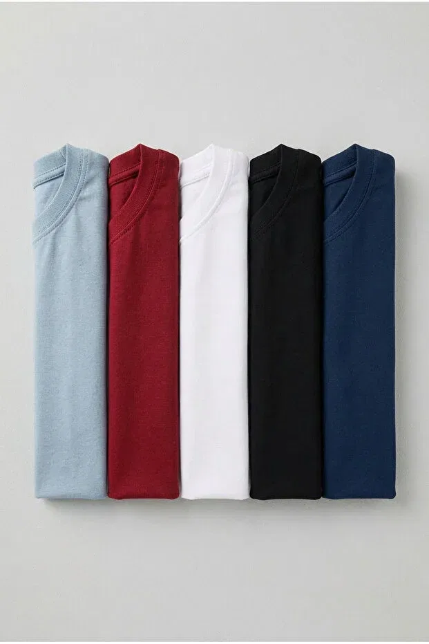 Детский комплект футболок с коротким рукавом хлопковый Hafico, Black - Off-White - Burgundy - Ice Blue - Indigo — фото 3