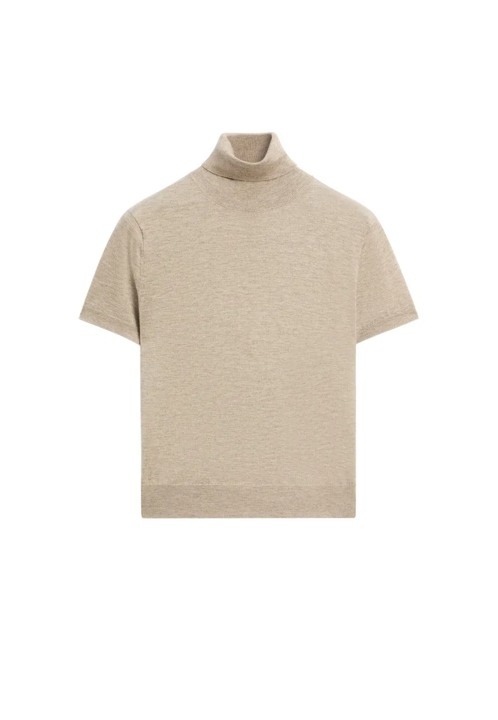 Свитер с высоким воротником из смесовой шерсти - базовая футболка Massimo Dutti, Beige — фото 4