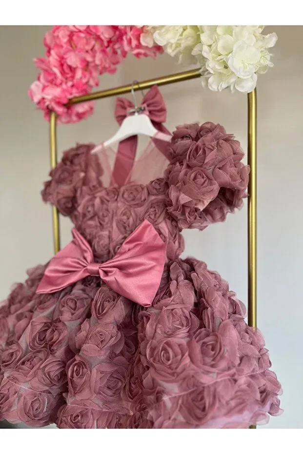 Детское платье для девочек с коротким рукавом Uraztasarım, Rose Dried, Damson — фото 4