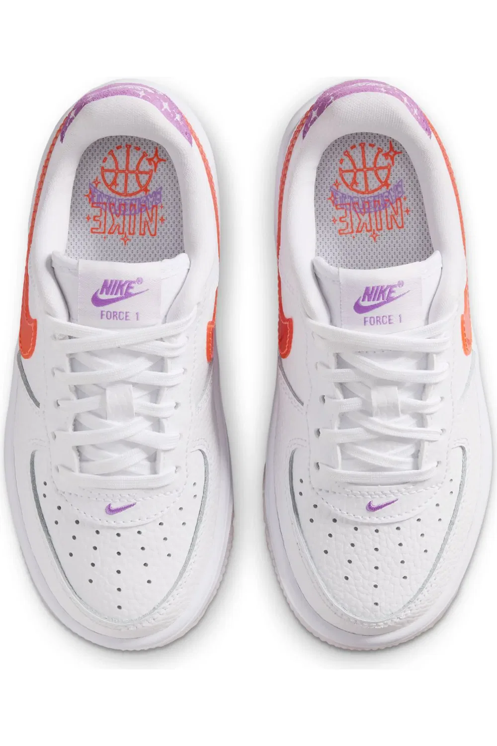 Кроссовки детские с технологией Air Force 1 Nike, White/Bright Violet/Orange — фото 3