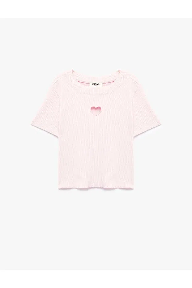 Детская хлопковое укороченное футболка с сердечком Koton, Rose — фото 4