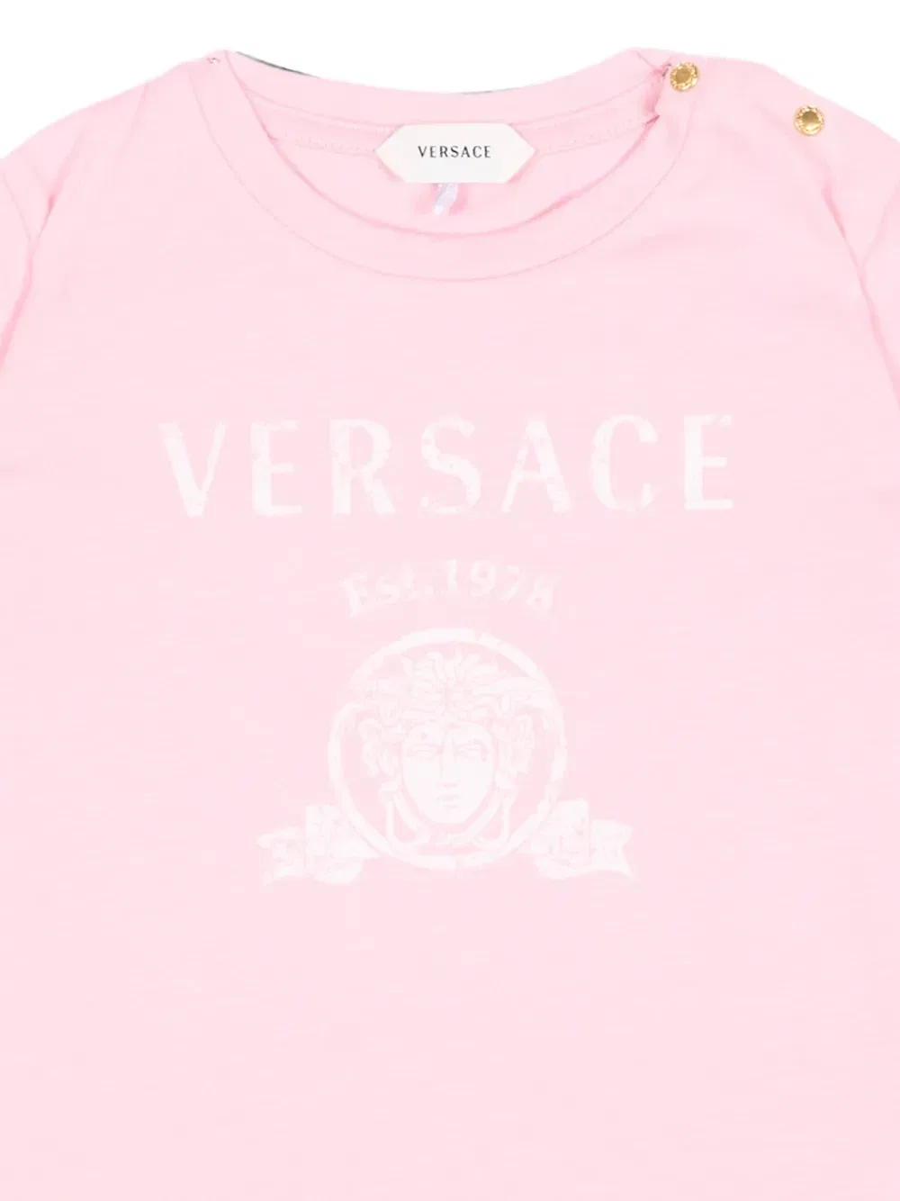 Футболка из хлопка с логотипом Versace Kids, розовый — фото 3