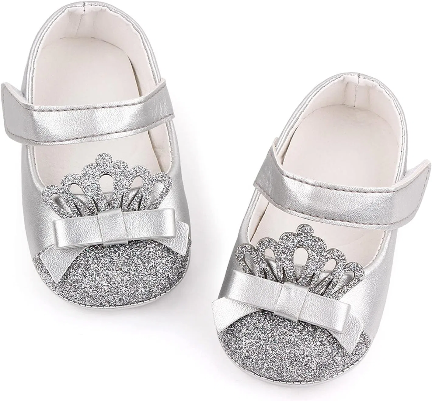 Детские кожаные слипоны для девочек с принтом Princess Walking, Silver — фото 2