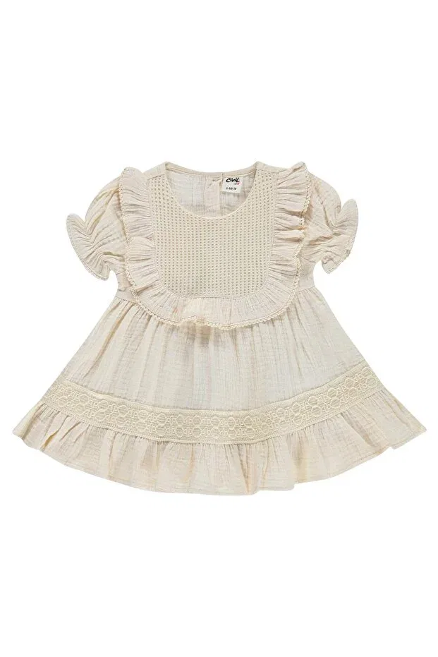 Детское платье для девочек с коротким рукавом и оборками Civil Baby, Beige — фото 2