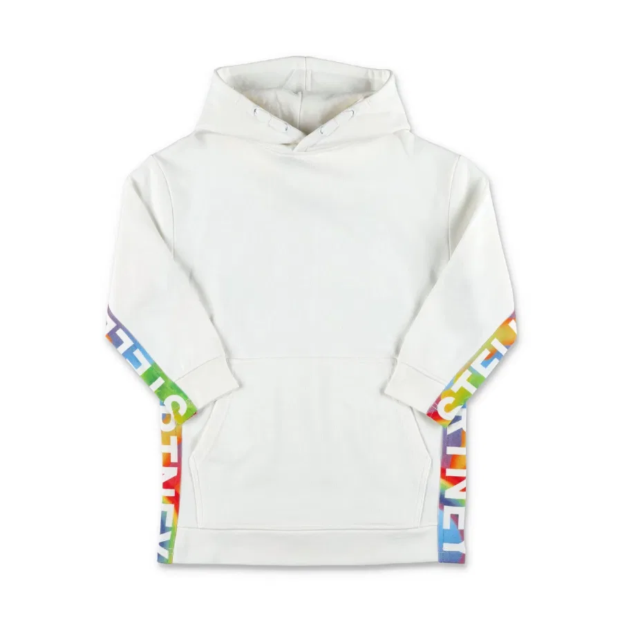 Платье-худи с логотипом Kids Logo-Striped Cotton Dress Hoodie Stella McCartney, White