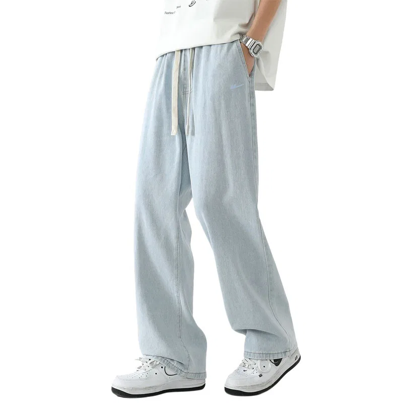 Детские джинсы прямого кроя с принтом Unisex Thin Straight Fit Pants WARRIOR, Light Blue
