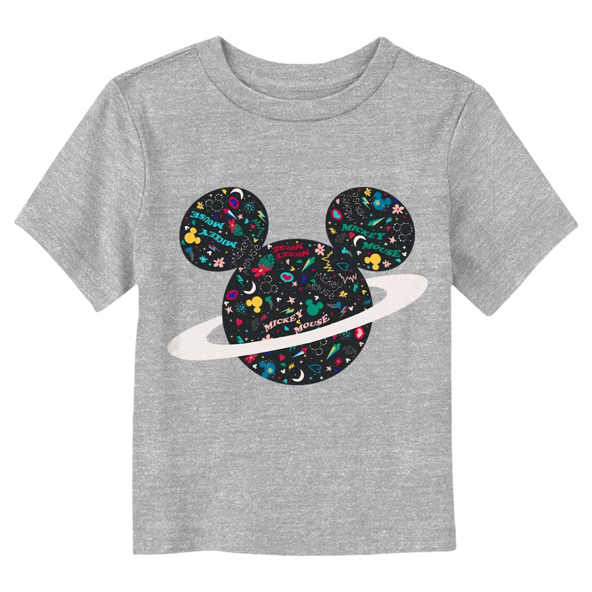 Детская футболка с принтом Mickey & Friends Saturn Silhouette Logo Mickey Mouse & Friends, Athletic Heather