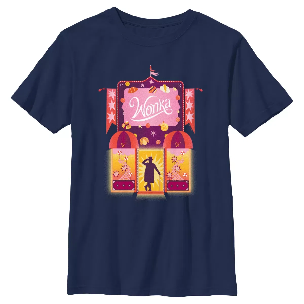 Детская футболка с принтом Wonka Candy Factory Logo Wonka, Navy Blue
