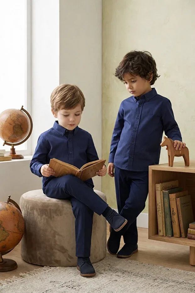 Детская рубашка для мальчиков с длинным рукавом Babylory Kdis Store, Navy Blue