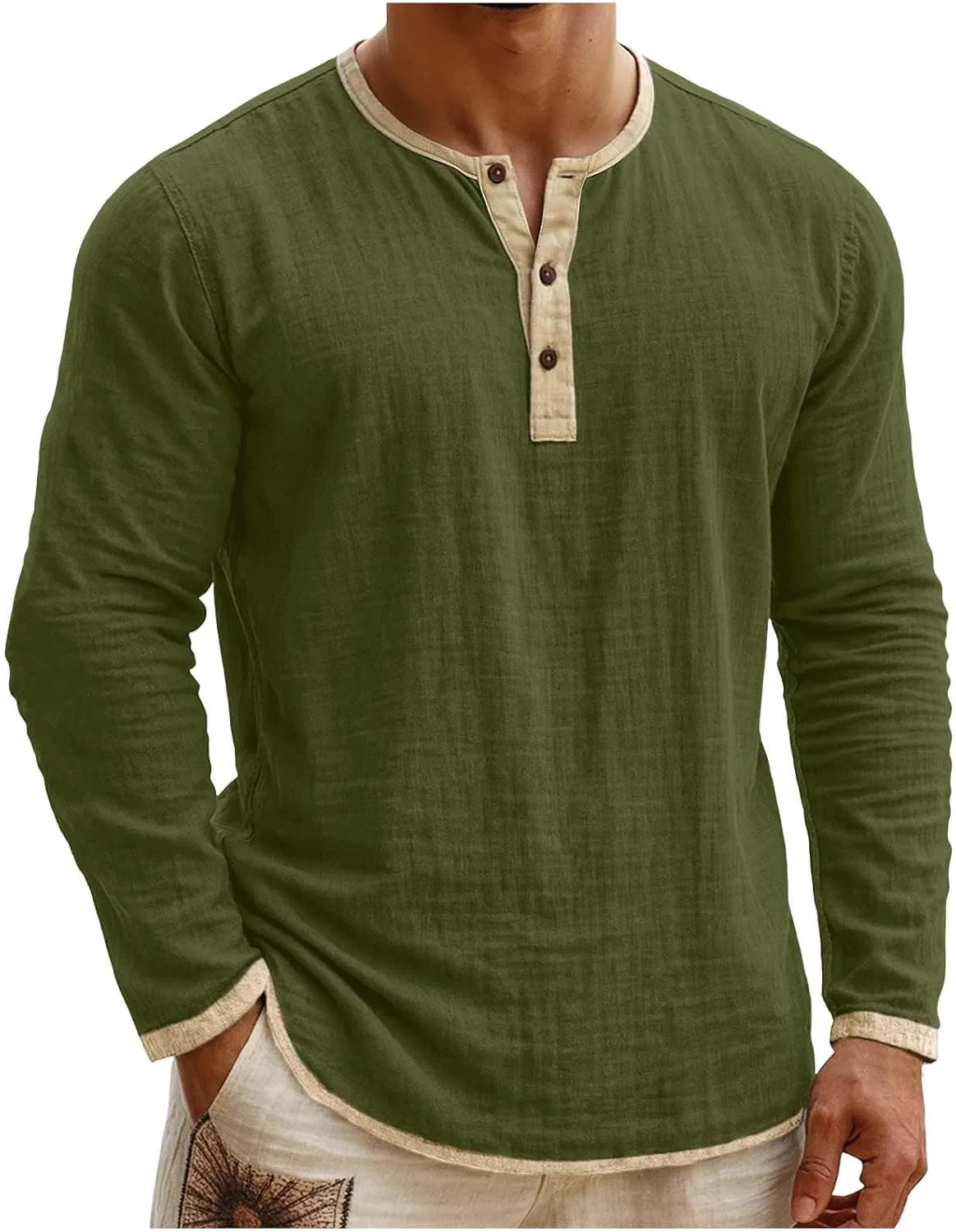 Мужская футболка-поло с воротником-хенли Soft, Army Green