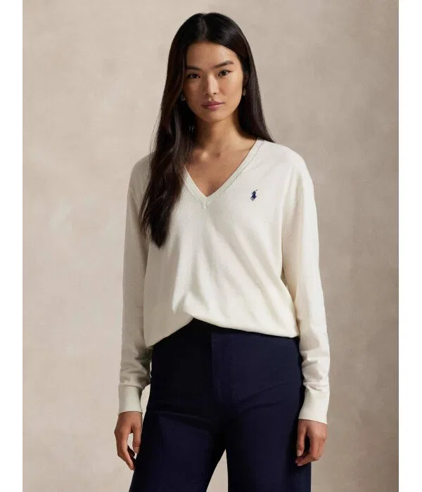 Женский пуловер с V-образным вырезом Polo Ralph Lauren, Crema