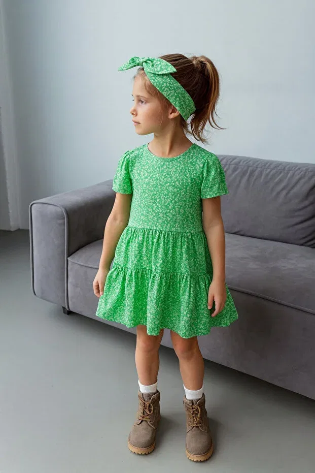 Детское платье для девочек с принтом цветочным Rg Kidsstore, Green — фото 4