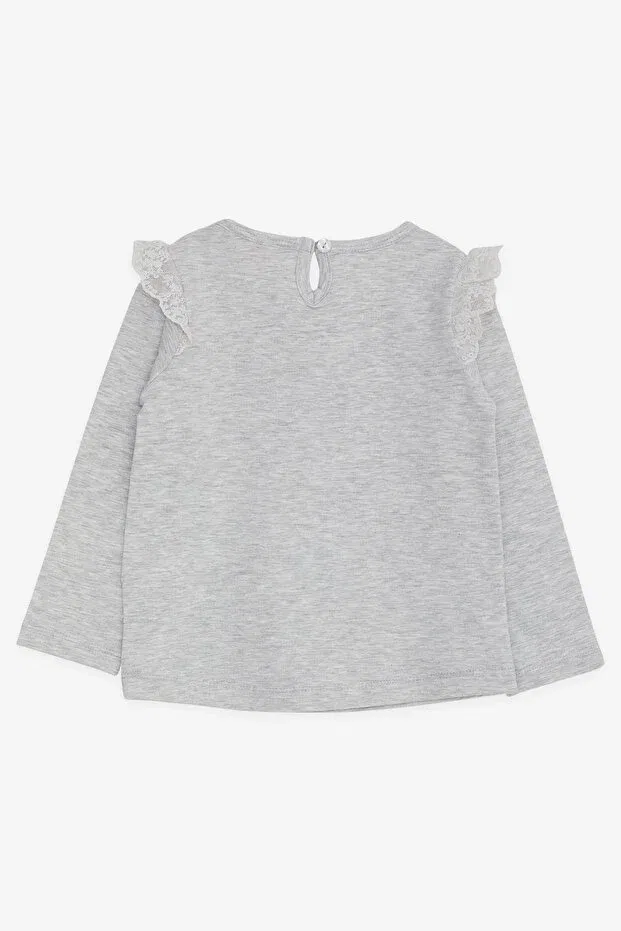 Детская футболка для девочек с принтом Dancer Girl Printed Laced Breeze, Light Gray Melange — фото 2