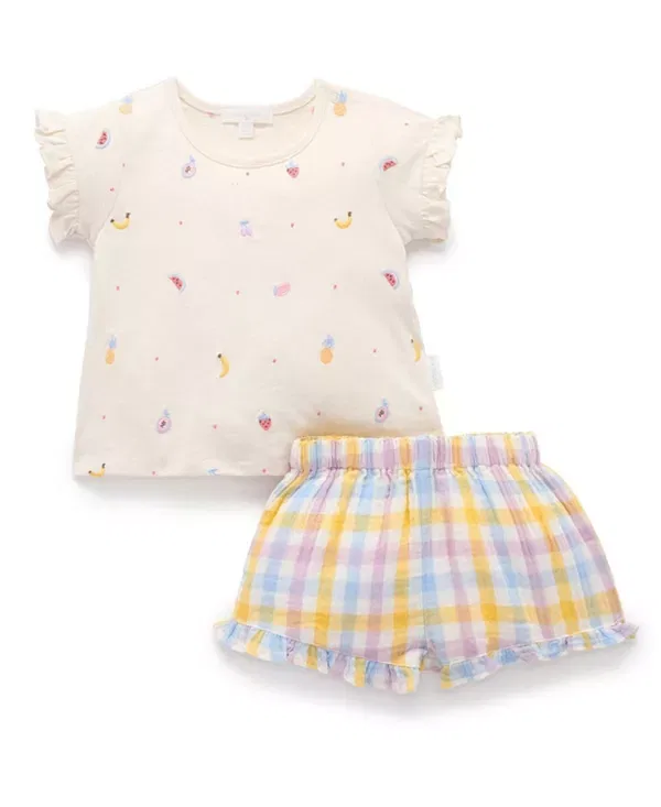 Детский комплект для девочек хлопковый Purebaby, Lila Check