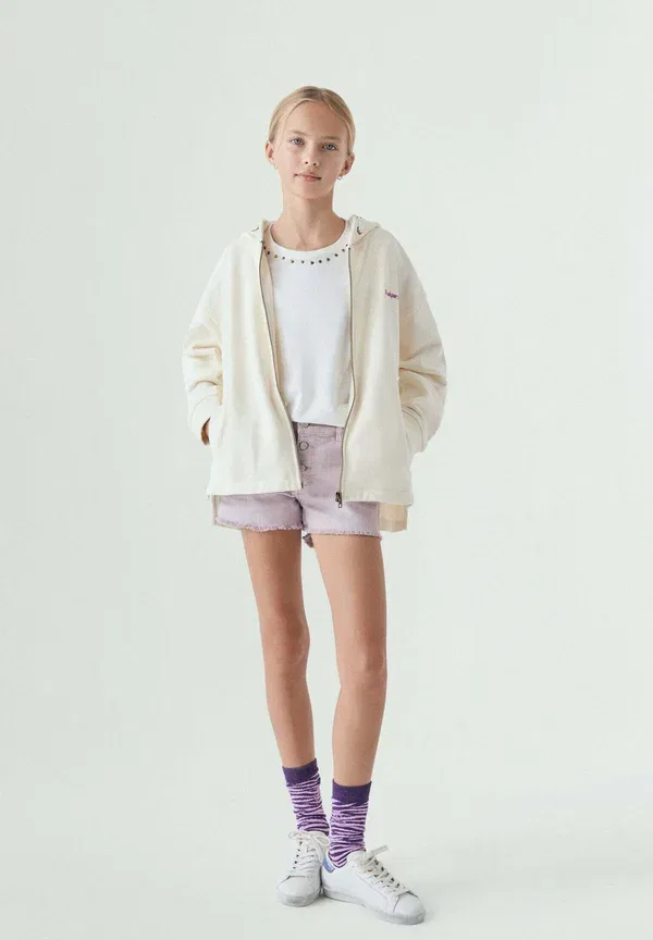 Толстовка на молнии с капюшоном из хлопка Zebra patch zip hoodie girls Scalpers, offwhite, белый