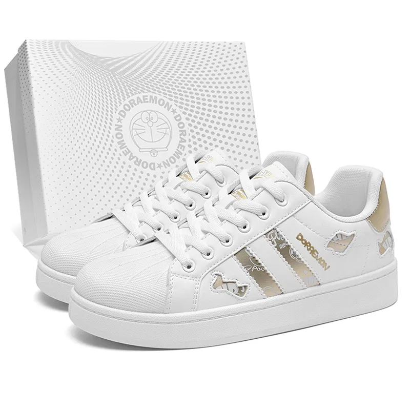 Кеды для девочек и мальчиков DoraemonA Low top Skateboard Shoes, White Gold