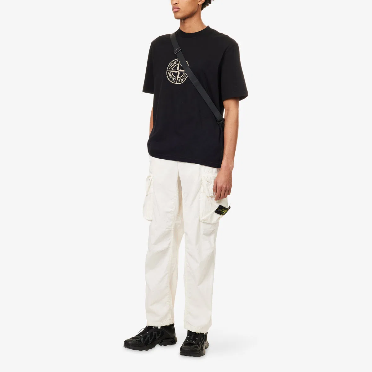 Брюки-карго compass-badge из хлопковой смеси рипстоп Stone Island, слоновая кость — фото 2