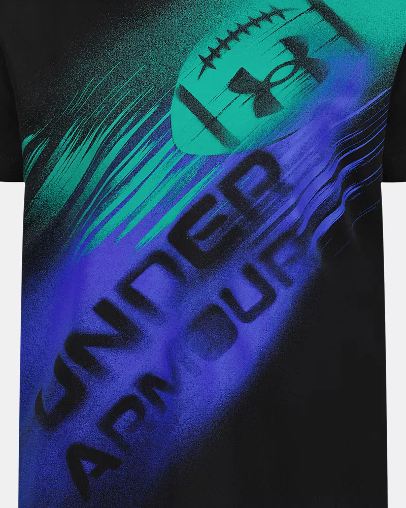 Футболка детская влагоотводящая с коротким рукавом UA Tech Football Logo UnderArmour, Black — фото 2
