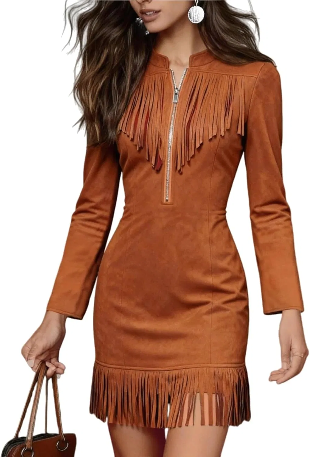Женское мини-платье из искусственной замши с бахромой Western, Brown