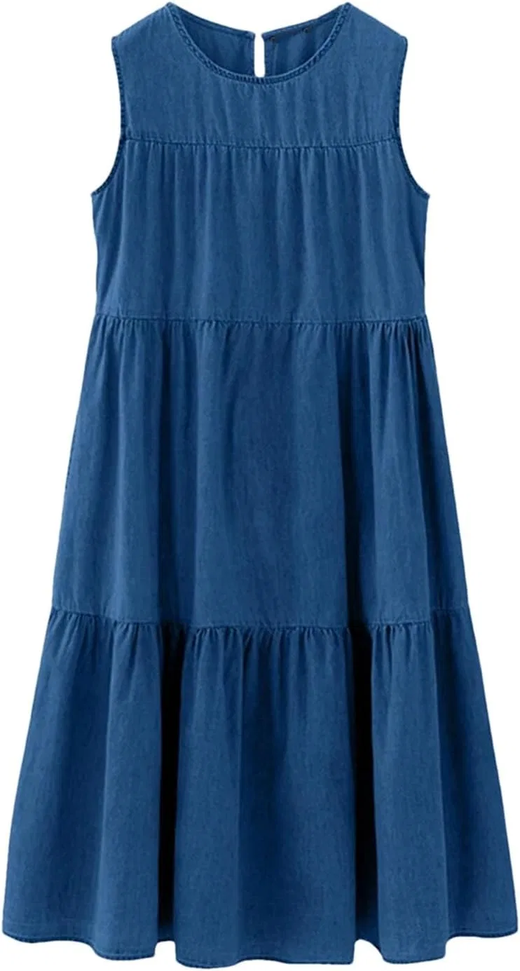 Женское летнее платье A-силуэта с многослойной юбкой, Dark Blue