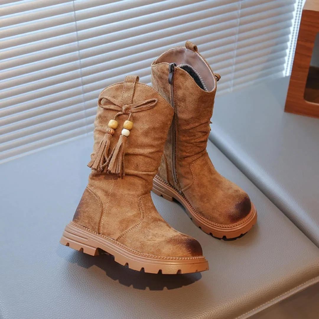 Детские сапоги для девочек с меховой подкладкой Retro Tassel Fringe Canyoule, Khaki — фото 3