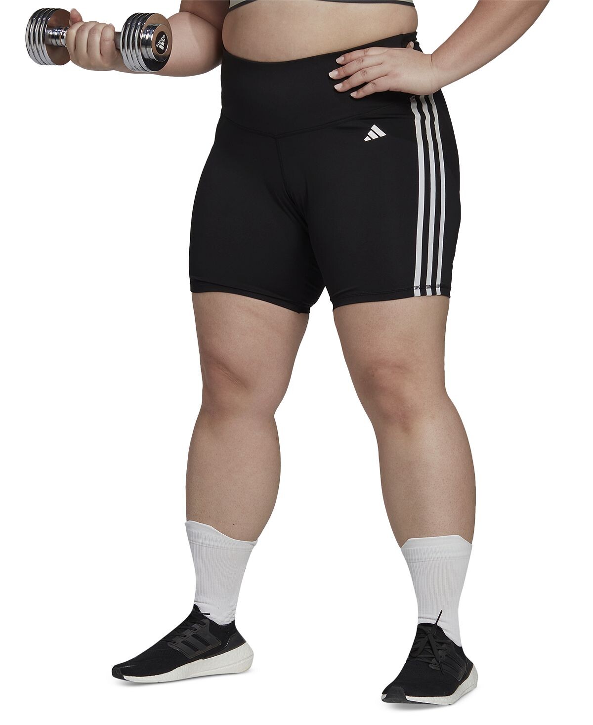 

Шорты с высокой талией essentials plus size в 3 полоски adidas, черный