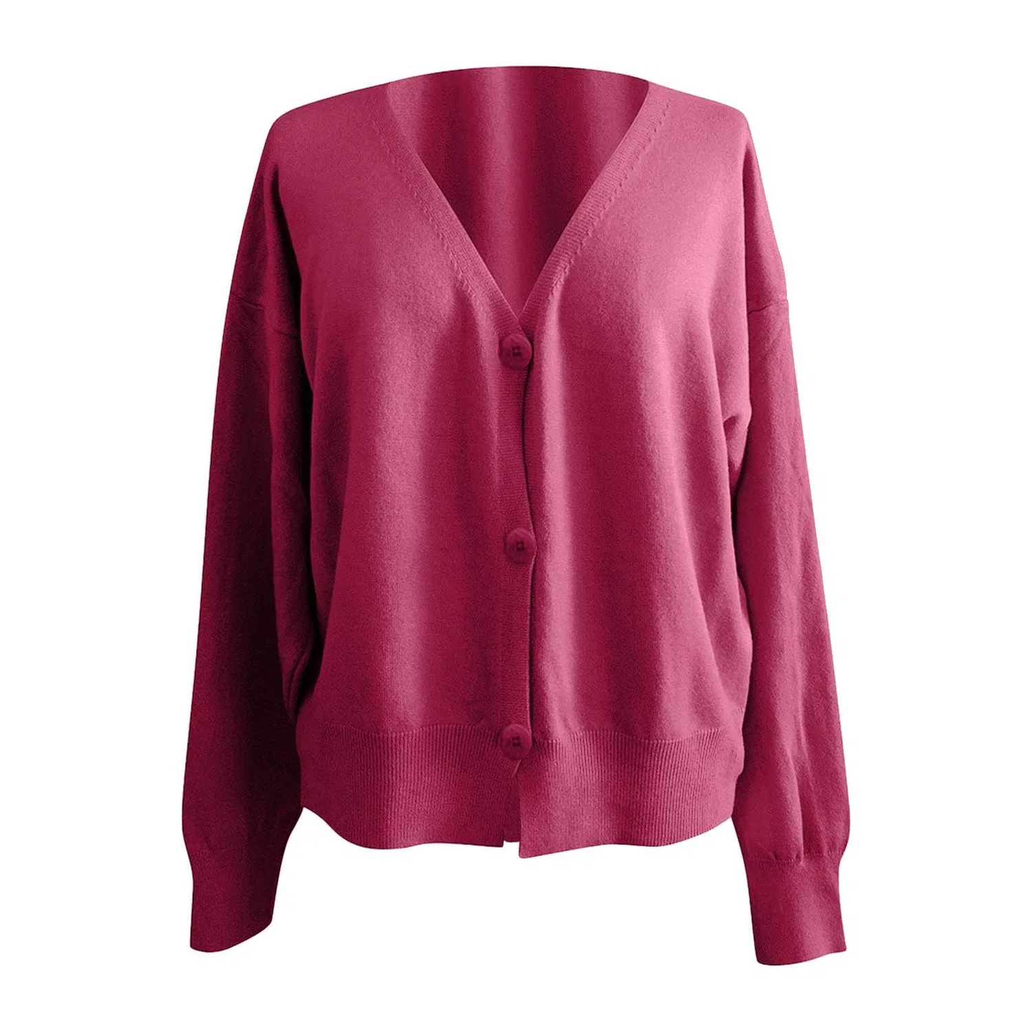 Женский джемпер с длинным рукавом, свободного кроя, с пуговицами, 01 Hot Pink — фото 3