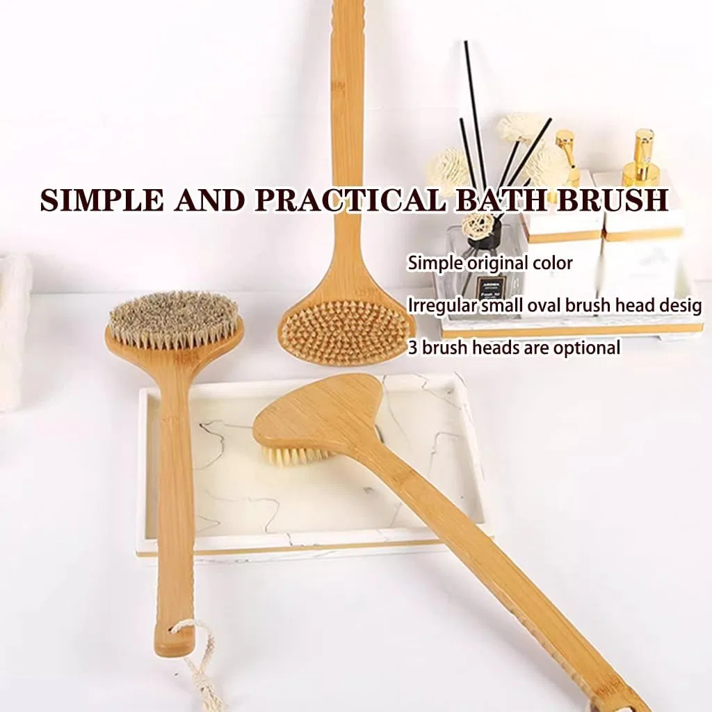 Щетка для тела бамбуковая с длинной ручкой, щетина средней жесткости, 44x12.8 см, Original Color B Generic — фото 3