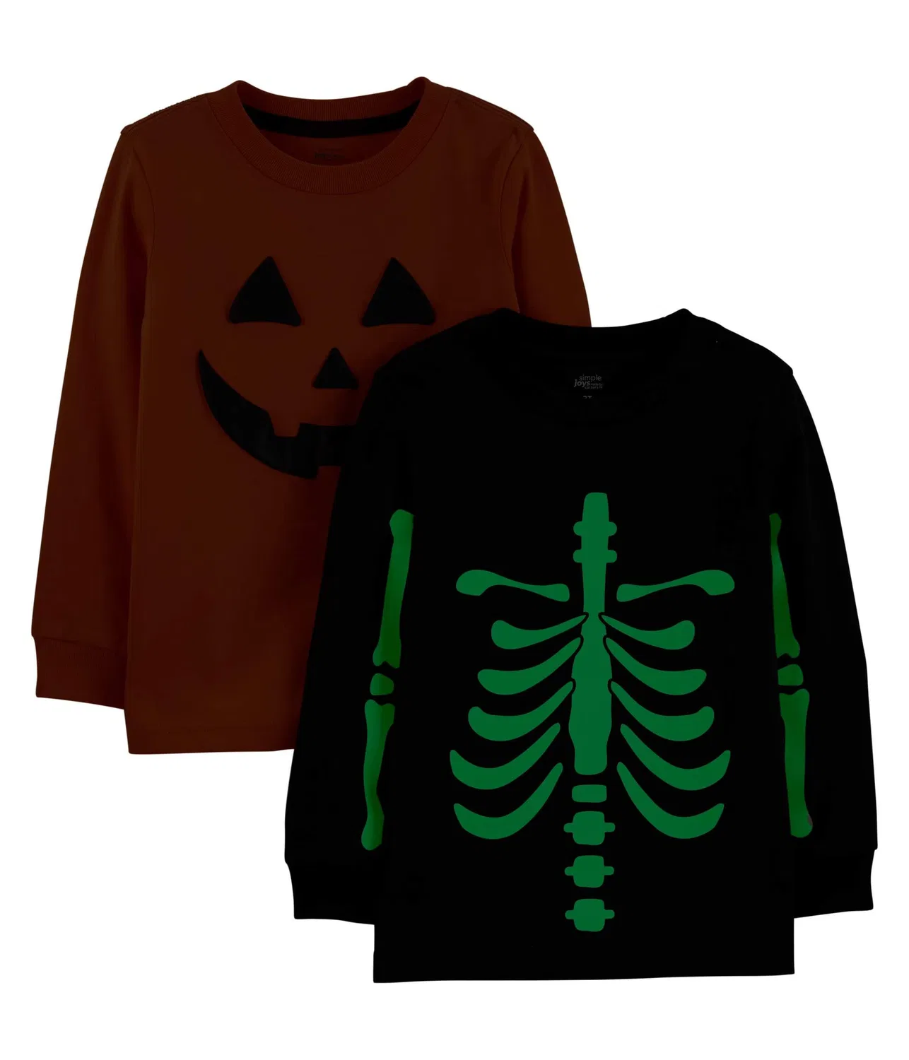 Хэллоуинские лонгсливы, 2 шт. (для младенцев) 2-Pack Halloween Long Sleeve Tees (Infant) Simple Joys By Carter'S, Halloween Pumpkin Print/Skeleton — фото 2
